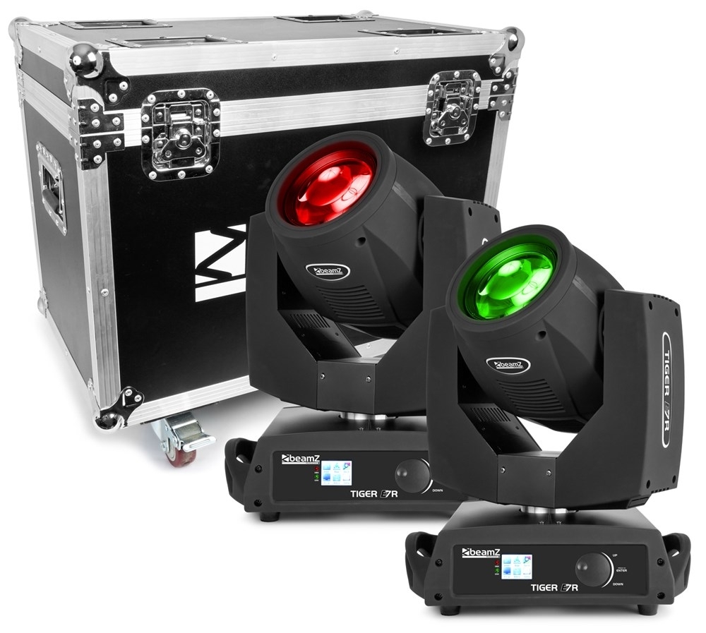 Moving beams de iluminação cênica com feixes vermelho e verde